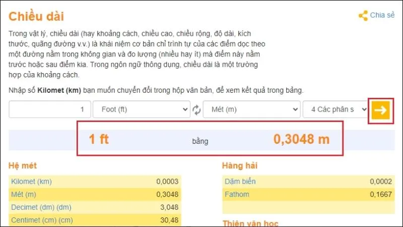 1 feet bằng bao nhiêu m, cm, mm? Cách đổi đơn vị feet (ft) cực dễ