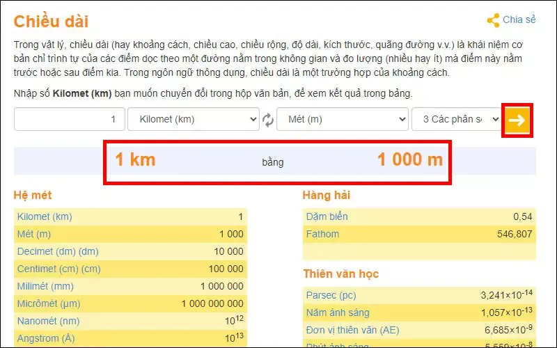 Cách đổi km sang m (Ki-lô-mét sang Mét) nhanh, đơn giản