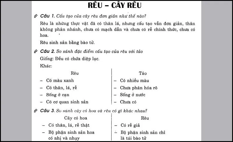 So sánh đặc điểm cấu tạo của Rêu với Tảo trong thế giới sinh học