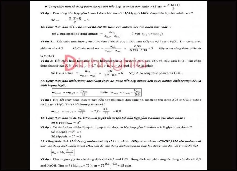 Tổng hợp các Công thức Hóa học 12 luyện thi THPT Quốc gia